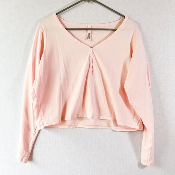 NEW VINTAGE LONG SLEEVE CROPPED HENLEY  CHERRY BLOSSOM / 3X - Picture 1 of 6